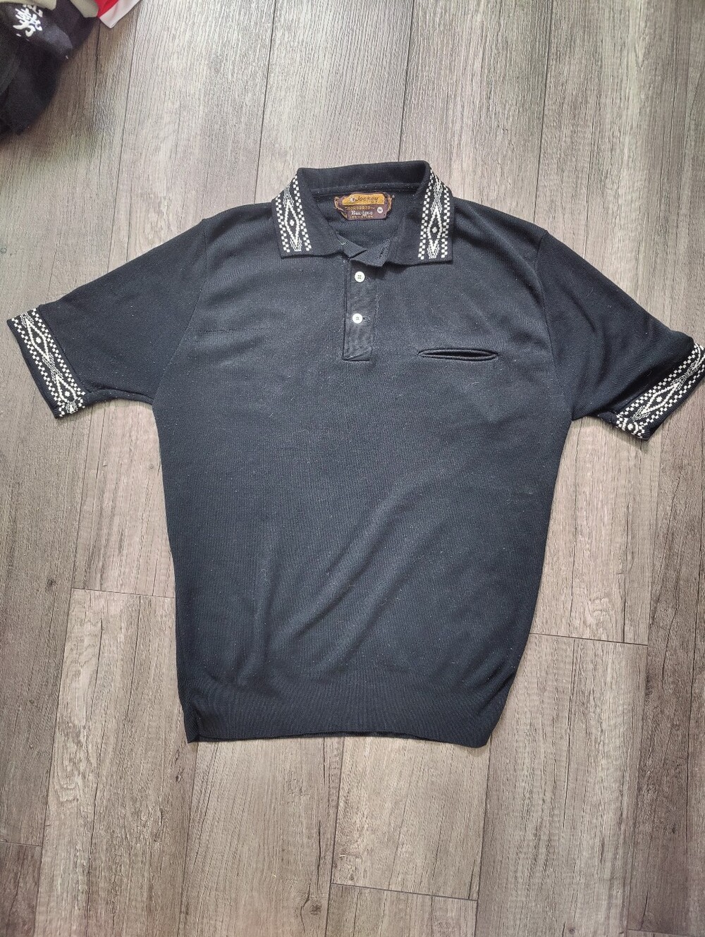 Jockey Vintage 60s/70s Black Polo with White Patterned Trim